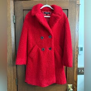 Kenneth Cole women’s boucle coat in red.